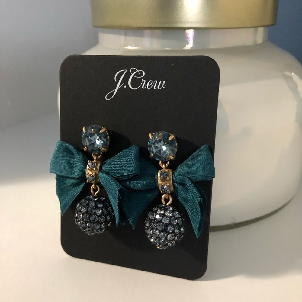 J. Crew Teal Ribbon Crystal Drop Earrings